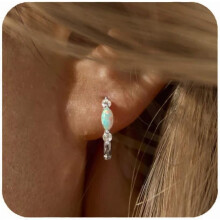 Gold Opal Huggie Earrings for Women, Minimalist Small Hoop Earrings with Zircons