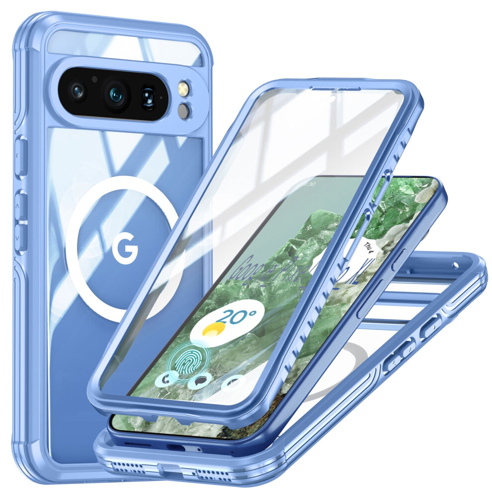 Shockproof & Dustproof Case For Google Pixel 9/9 Pro, Compatible With Magsafe, Military-Grade Protection + Built-In Screen Protector, Blue 9479868478503