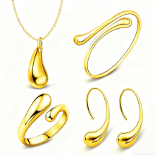 4-Piece Teardrop Jewelry Set for Women, Gold Necklace Earrings Bracelet Ring, Wedding Party Gift for Her