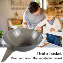 Grey Plastic Draining Basket for Vegetables & Fruits, Multifunctional Sink Colander with Funnel – Compatible with Standard Sinks