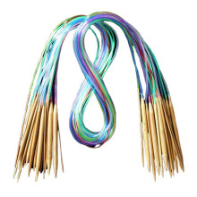Ace de tricotat, 18 buc., ace circulare tubulare din bambus carbonizat, 18 mărimi, 40 cm - 120 cm