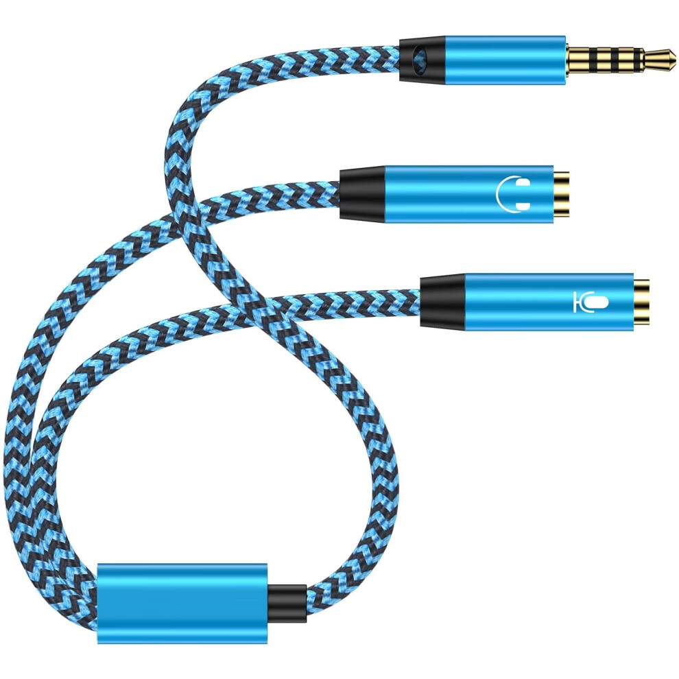 3.5Mm Hi-Fi Stereo Y Splitter (Trrs 4-Pole), Male To 2 Female, Compatible With Pc, Ps4, Ps5, Switch, Xbox, Computer, Mic, Blue 9365509118283