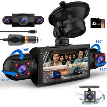 Cámara de salpicadero 4CH 1080P con cámaras frontal y trasera, visión nocturna, pantalla de 3", modo de estacionamiento, sensor G y grabación en