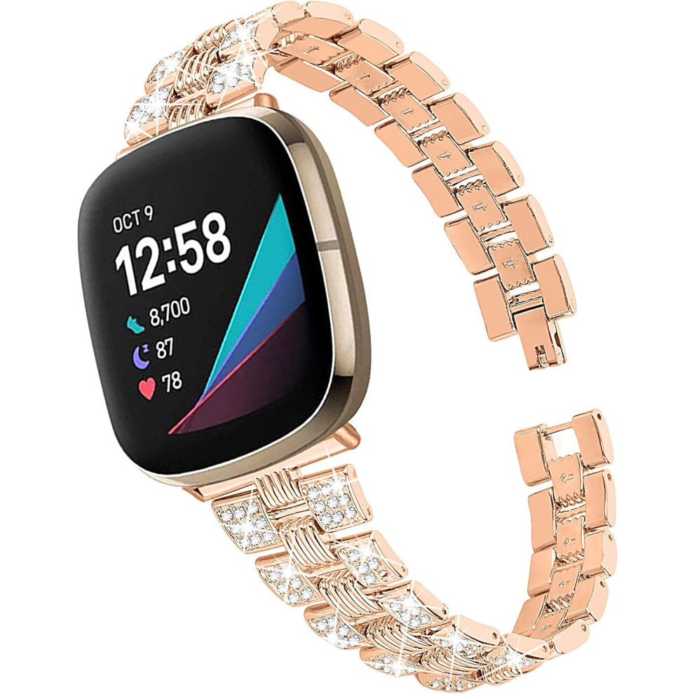 Metal Band Compatible With Fitbit Versa 4/Sense 2 Â Stainless Steel Diamond Crystal Bracelet 9365509126219