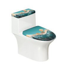 Bathroom Seat Covers 2 Piece Set Elastic Installation Fits All Toilet Shapes Toilet Seat Lid Cover Set Stretch, Golden Mountain Pattern