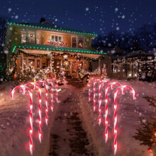 Paquete de 4 luces navideñas con forma de bastón de caramelo, luces solares LED para marcar caminos, ideales para decoraciones navideñas