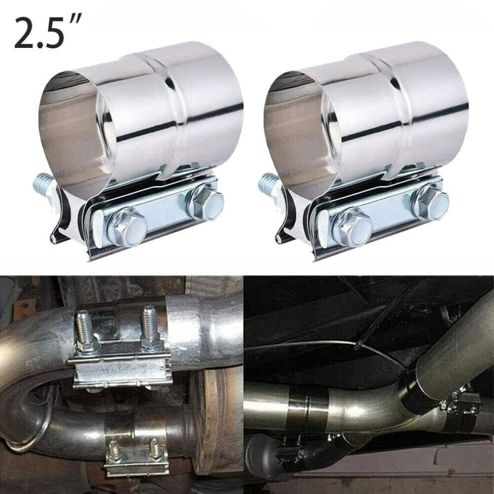 2Pcs 2.5" Lap Joint Exhaust Band Clamp Muffler Sleeve Coupler Stainless Steel 9365509117330