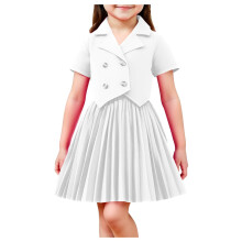 Zweiteiliges Blazer-Set für Mädchen: Weißes Kurzarm-Top und Faltenrock, knitterfreies Stretch-Kleid für Osterblumenmädchen, Größe 7-8