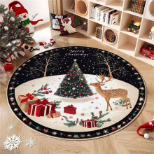 DAMAI 23.6" Round Christmas Rug with Tree & Deer, Non-Slip Winter Decor Rug for Kitchen, Door, Bathroom, Living Room