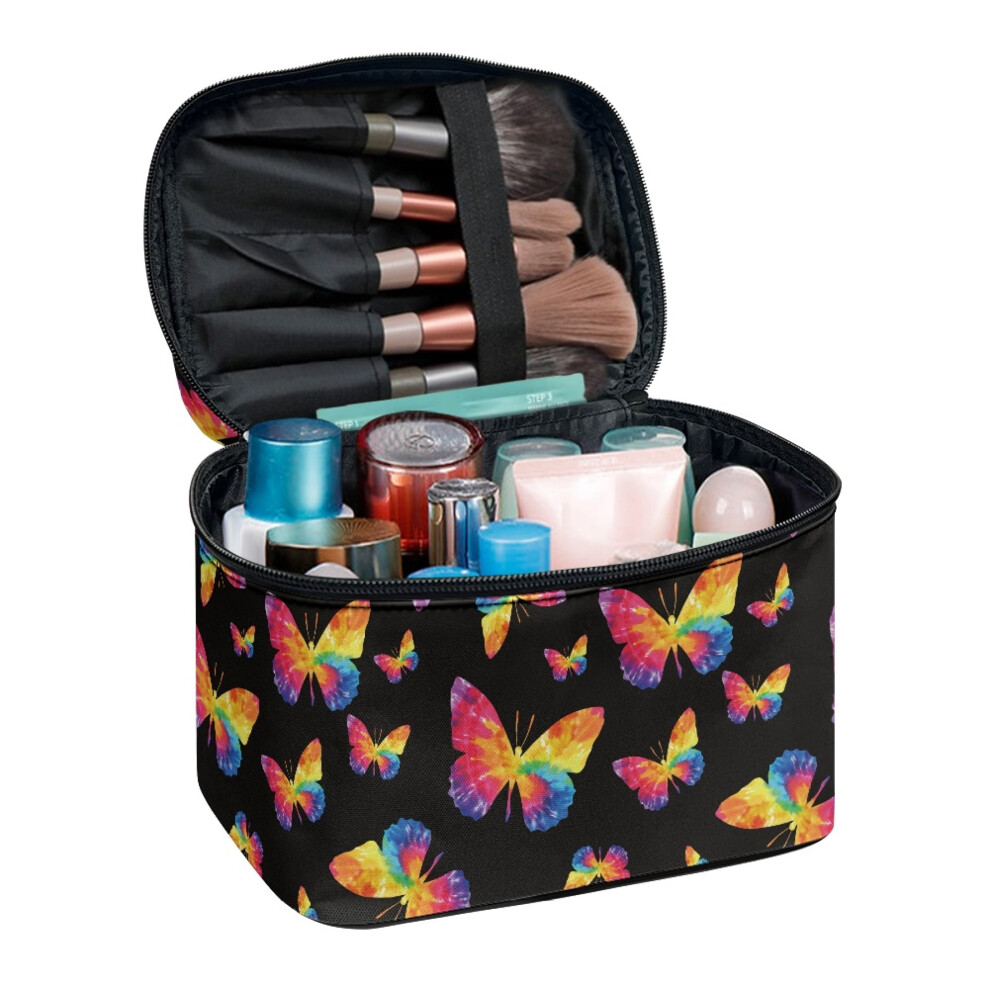 Butterflies Multifunctional Large Capacity Makeup Bag with Brush Slots Travel Cosmetic Bag Organizer Wide-open Beauty Brush Holder
