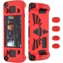 Compatible with Steam Deck/Steam Deck OLED Standing Protective Case – Thick Silicone Full-Protection Cover (Red)