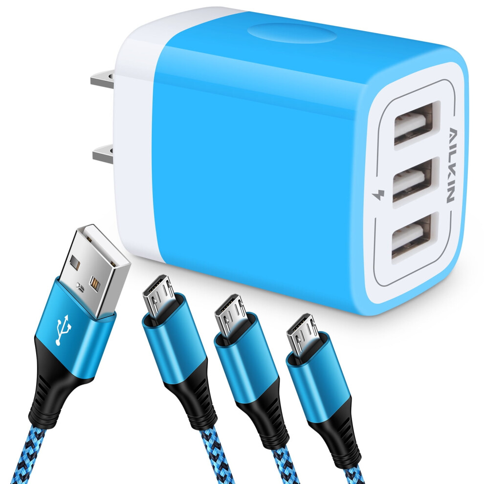 3-Pack 6Ft Micro Usb Cable + 3.1A Wall Charger, Fast Charging For Android, Compatible With Micro Usb Devices 9365509117682