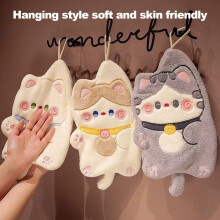 Cartoon Cat Kitchen Hand Towel Coral Fleece Absorbent