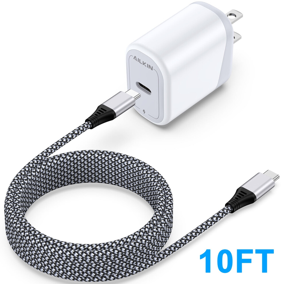 10Ft Usb-C Charger Cable, 20W Pd Fast Charging, Compatible With Usb-C Devices, White 9365509115640