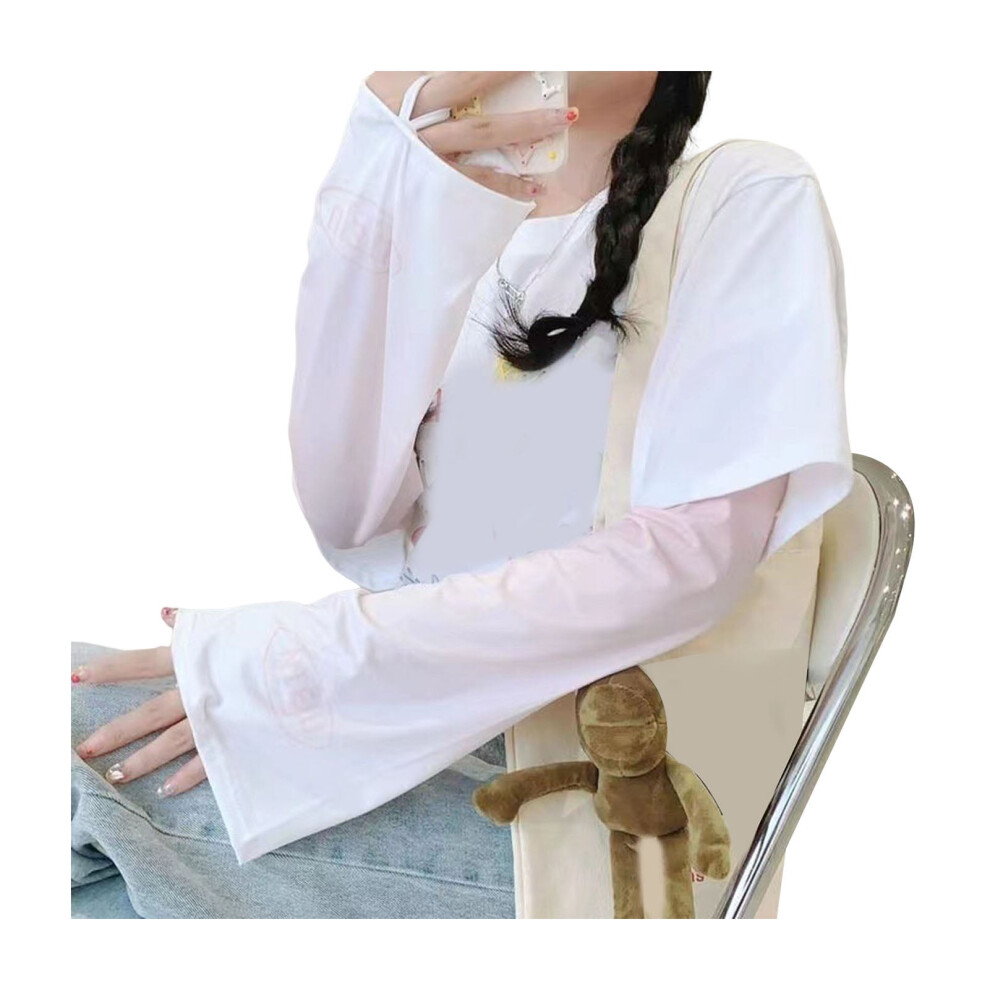 Pink/White Xinwanna Uv Sun Protection Arm Sleeves For Women Cooling Ice Silk Arm Sleeves Sunscreen Arm Cover For Outdoor Cycling Running ( ,One Size)
