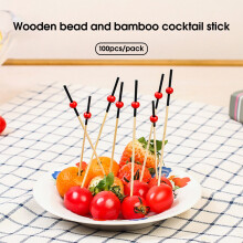 100Pcs/Bag Bamboo Stick Anti-crack Food Grade Smooth Wooden Bead Design Disposable Food Stick for Kitchen