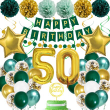 50th Birthday Decoration, Green and Gold Balloons for Boy and Girl, Garland and 50th Birthday Party Decorations for Men Women