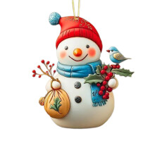 Christmas Blue Snowman Ornament Hanging Decoration for Christmas Tree 2D Acrylic Flat Ornament 3 Inch