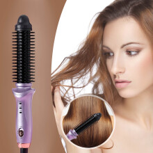 Mini Automatic Curling Brush for Short Hair, Ceramic Heated Round Brush, Purple (11.42 in), Compatible with Biweutydys