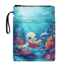 Funda protectora de poliéster para libros, bolsa de regalo con estampado de ballena y coral, bolsa con cremallera, estilo retro, para cuadernos,
