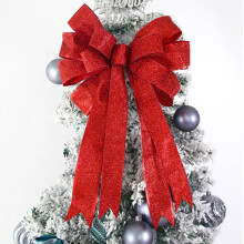DAMAI Large Lighted Red Christmas Tree Topper Bow, 16x9", Glitter Wreath Bow for Christmas, Thanksgiving, Halloween & Fall Decor