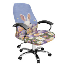 Stretch Computer Chair Cover, Universal Slipcover for Executive, Gaming & Office Chairs – S, Rabbit/Bunny/Easter/Daisy Design