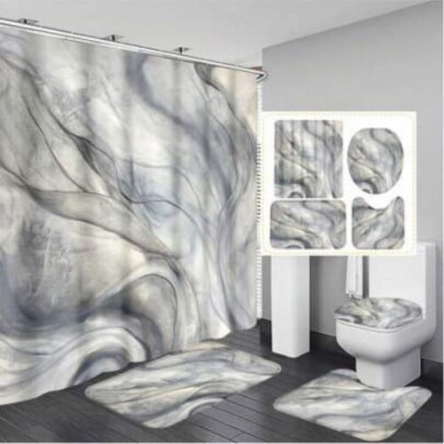 1pc/4pcs Marble Texture Geometric Pattern Bathroom Accessori