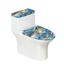 Ocean World Pattern 2-Piece Toilet Lid Cover Set Soft Elastic Fabric, Stretch, Toilet