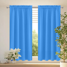 Scandinavian Solid Color Blackout Curtains 106x160cm, Wide Window Treatment with Thermal Insulation for Large Windows (Blue)