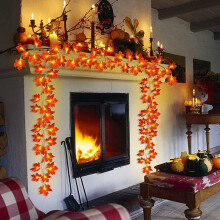 Herbstliche Ahornblatt-Lichterkette, batteriebetrieben, wasserdicht (3 m), 20 LEDs, für Halloween und Thanksgiving im Innen- und Außenbereich –