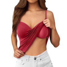 Women's Padded Tank Tops with Built-in Shelf Bra, Plain Camisole Undershirt – Red, Size 3XL