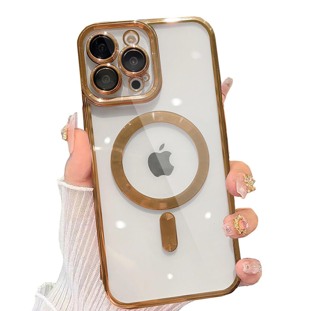 Clear Shockproof Case For Iphone 15 Pro 6.1 Inch With Magnetic Wireless Charging Compatible With Magsafe Gold 9092120169225