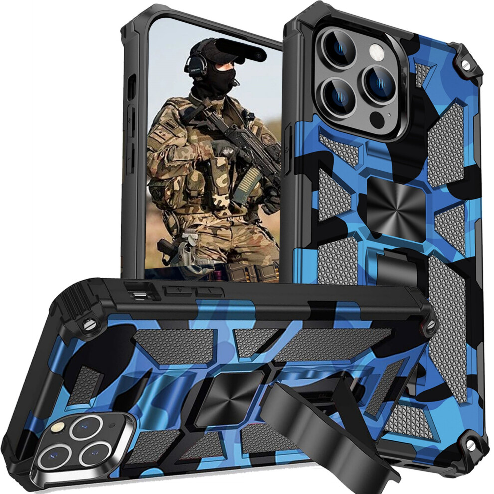 Ccsmall Camo Case With Kickstand For Iphone 16 Pro Max – Military-Grade Shockproof, Dark Blue 9479868018044