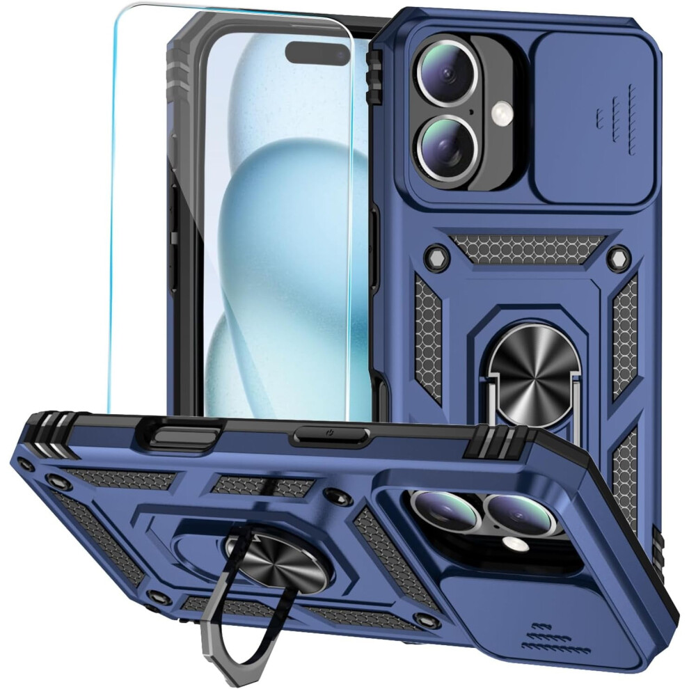 Iphone 16 Plus Case W/ Hd Screen Protector, Slide Camera Cover, Rotated Ring Kickstand Â Military-Grade (6.7") 9365509228746