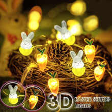 Easter Bunny String Lights, 9.8FT 30LED Carrot & Bunny Decor, Battery Operated, Waterproof, Indoor/Outdoor