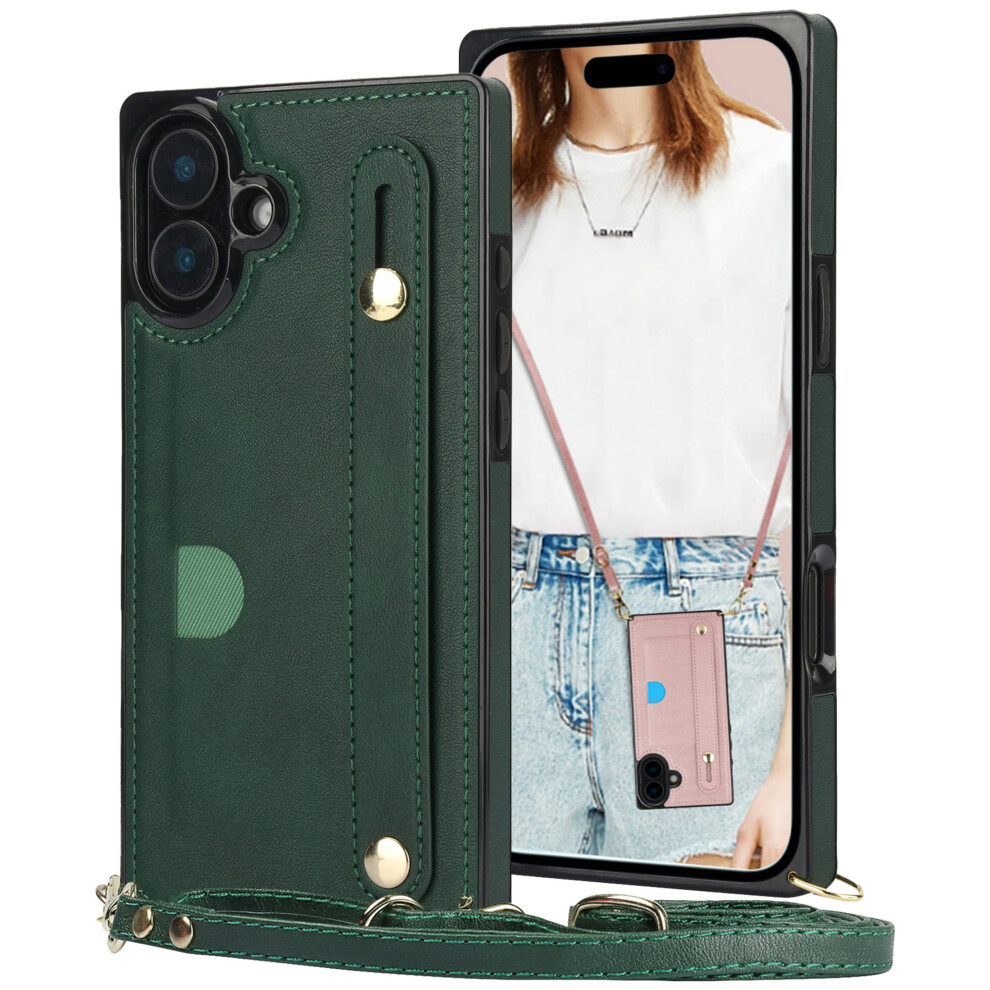Ccsmall Iphone 16 Case Â Crossbody With Card Slot, Adjustable Strap, Wristband & Kickstand Â Kb Green 9365509231500