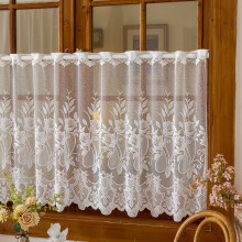 White Lace Sheer Valances – Farmhouse Floral Embroidered, Rod Pocket, Semi-Sheer for Bedroom, Living Room, Kitchen, Basement, Cafe