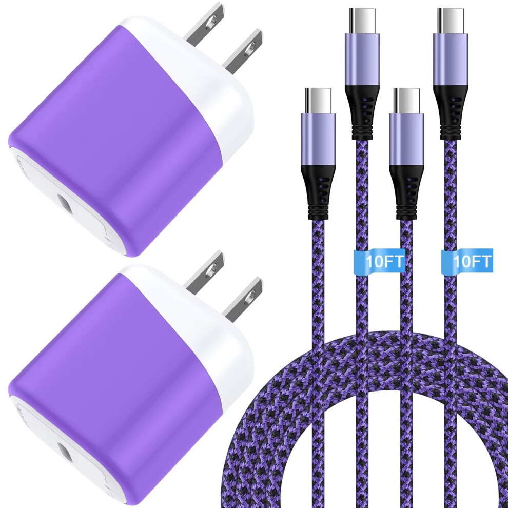 20W Usb-C Pd Charger Block + 2X 10Ft Cables, Compatible With Android Purple 9365509128954
