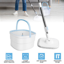 180-Drehmopp und Eimer mit Auswringer-Set, Mikrofaser-Mopp- und Eimer-Set mit Wassertrennsystem
