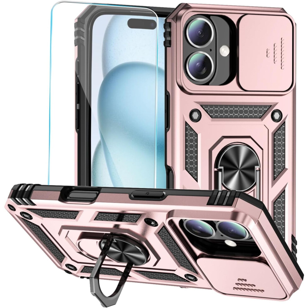 Iphone 16 Plus Case With Hd Screen Protector, Slide Camera Cover & Rotated Ring Kickstand Â Military-Grade (6.7") 9365509232088