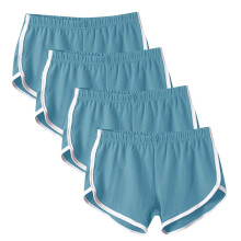 Dames sportshorts (4 stuks) – Katoenen yoga-, hardloop- en loungeshorts, blauw, maat 3XL, geschikt voor zomeractiviteiten