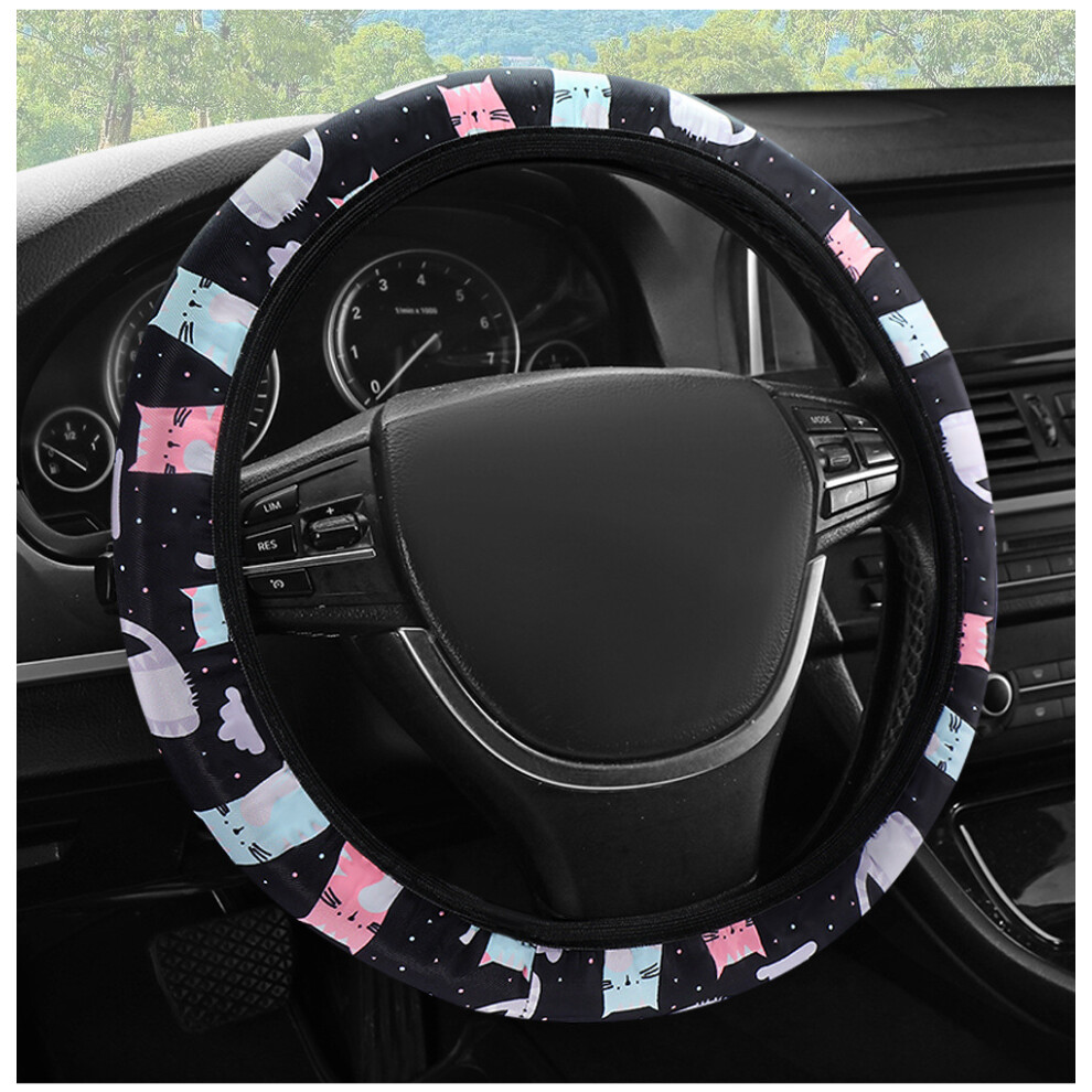 Plaid Cat & Floral Steering Wheel Cover Â Anti-Slip, Breathable, Sweat-Absorbing, Fits 14Â15" Wheels, Compatible With Most Cars, Trucks & Suvs 9365509232637