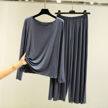Women's Cotton Pajama Set Long Sleeve Two-Piece Grey XL