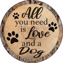Plăcuță metalică rotundă și circulară cu textură „Love and a Dog”, decor de perete pentru casă și garaj, dimensiune: 8x8 inch