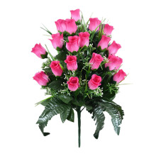 Artificial Cemetery Flowers,Outdoor Grave Decorations Roses,Beautiful Arrangements Bouquet with Cemetery Vase,Lasting and Non-Bleed Colors (Pink)