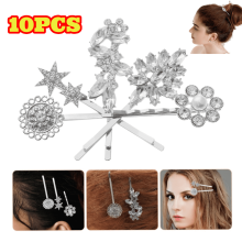 10pcs Vintage Rhinestone Hair Pins – Star, Flower,