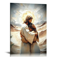 Jesus Embracing Woman Canvas Wall Art, Christian Home Decor for Living & Prayer Room – Compatible with Standard Frames