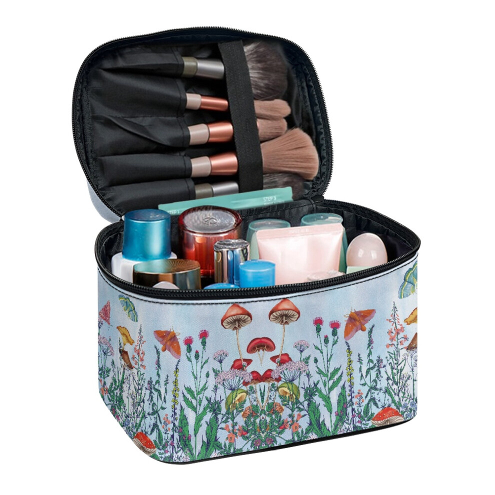 Butterflies and Mushrooms Design Polyester Makeup Bag Travel Toiletry Bag Lightweight Double Layer Travel Makeup Bag Space-Efficient Perfect