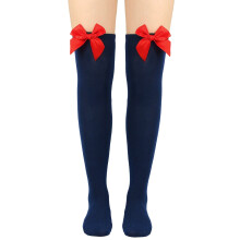 Women's Elegant Bowknot Thigh High Stockings Pure Color Over The Knee Long Socks For Festive Christmas Holiday Season