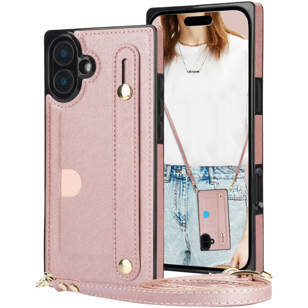 Ccsmall Crossbody Case For Iphone 16 Plus Â Card Slot, Adjustable Strap, Wristband & Kickstand Â Kb Rose 9365509229958